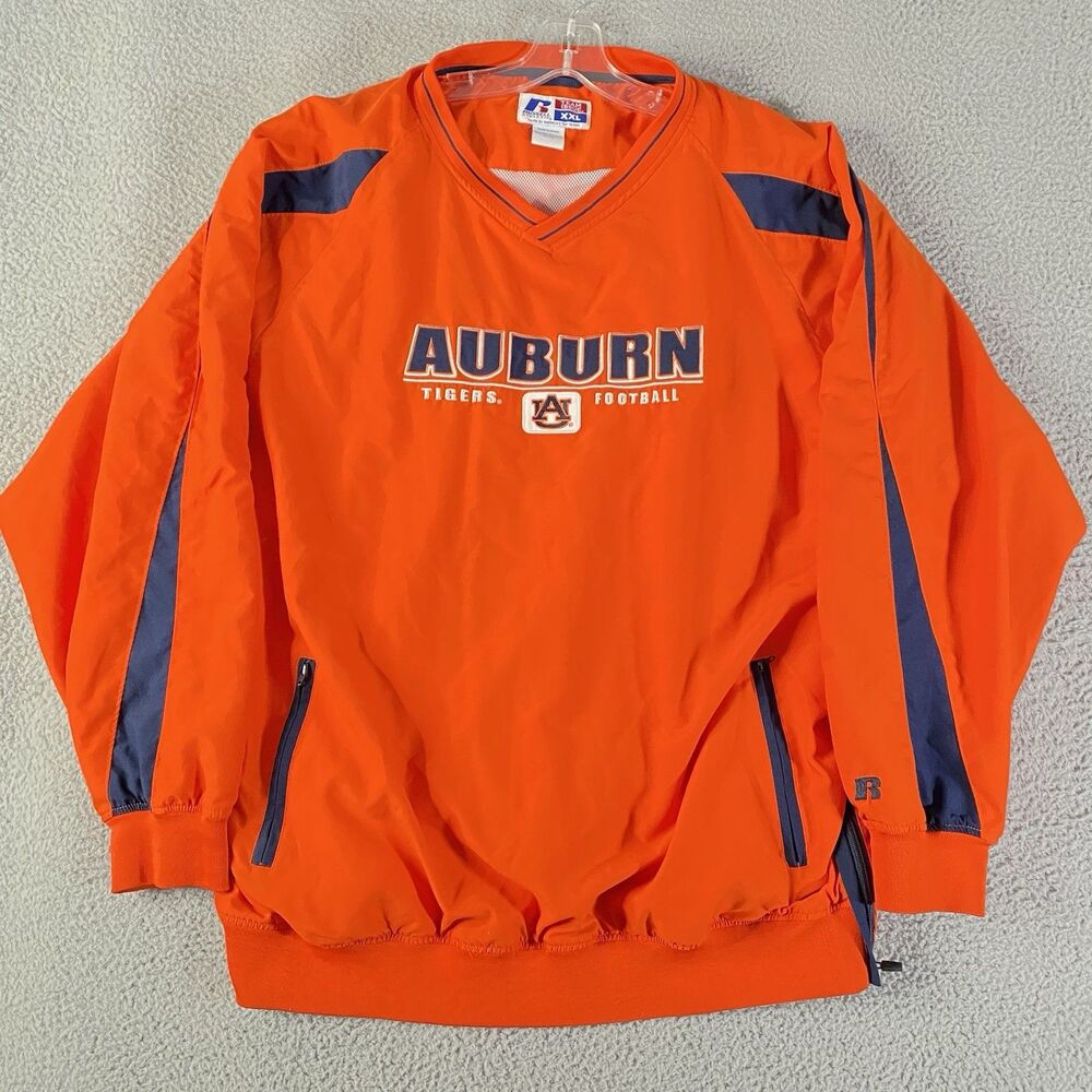Auburn Tigers Windbreaker Jacket Russell Mens 2XL XXL Orange Team Issue Pullover